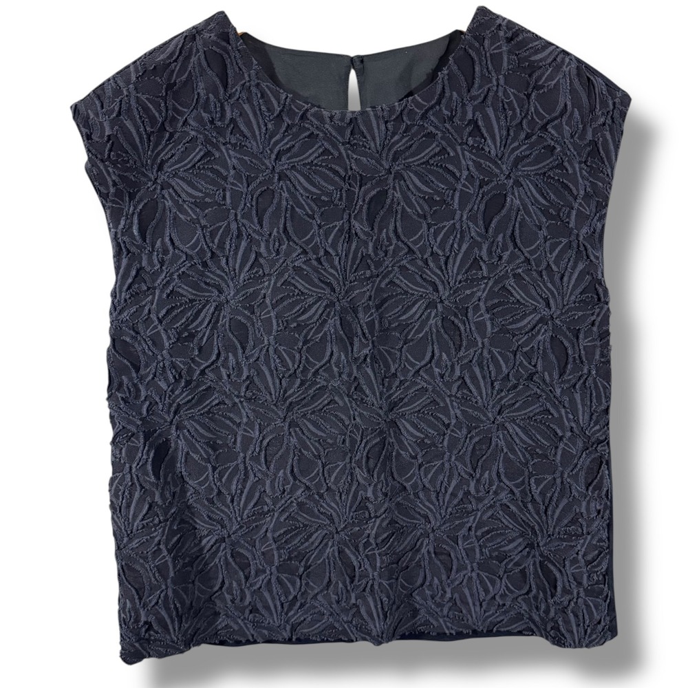 Rive Droite Navy Blue Sleeveless Blouse Tank Lace Overlay Size F/ Medium